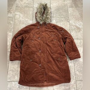 American Eagle Outfitters Brown Utility Jacket with Faux Fur Trim